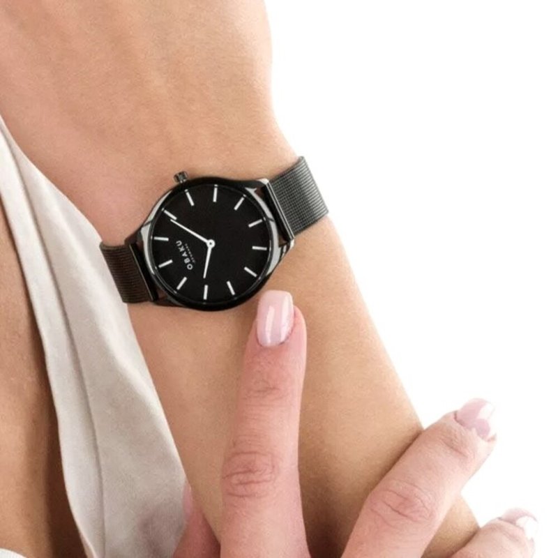 OBAKU 简约元素百搭时尚腕表-黑-V260LXBBMB-35mm - 女表 - 不锈钢 黑色