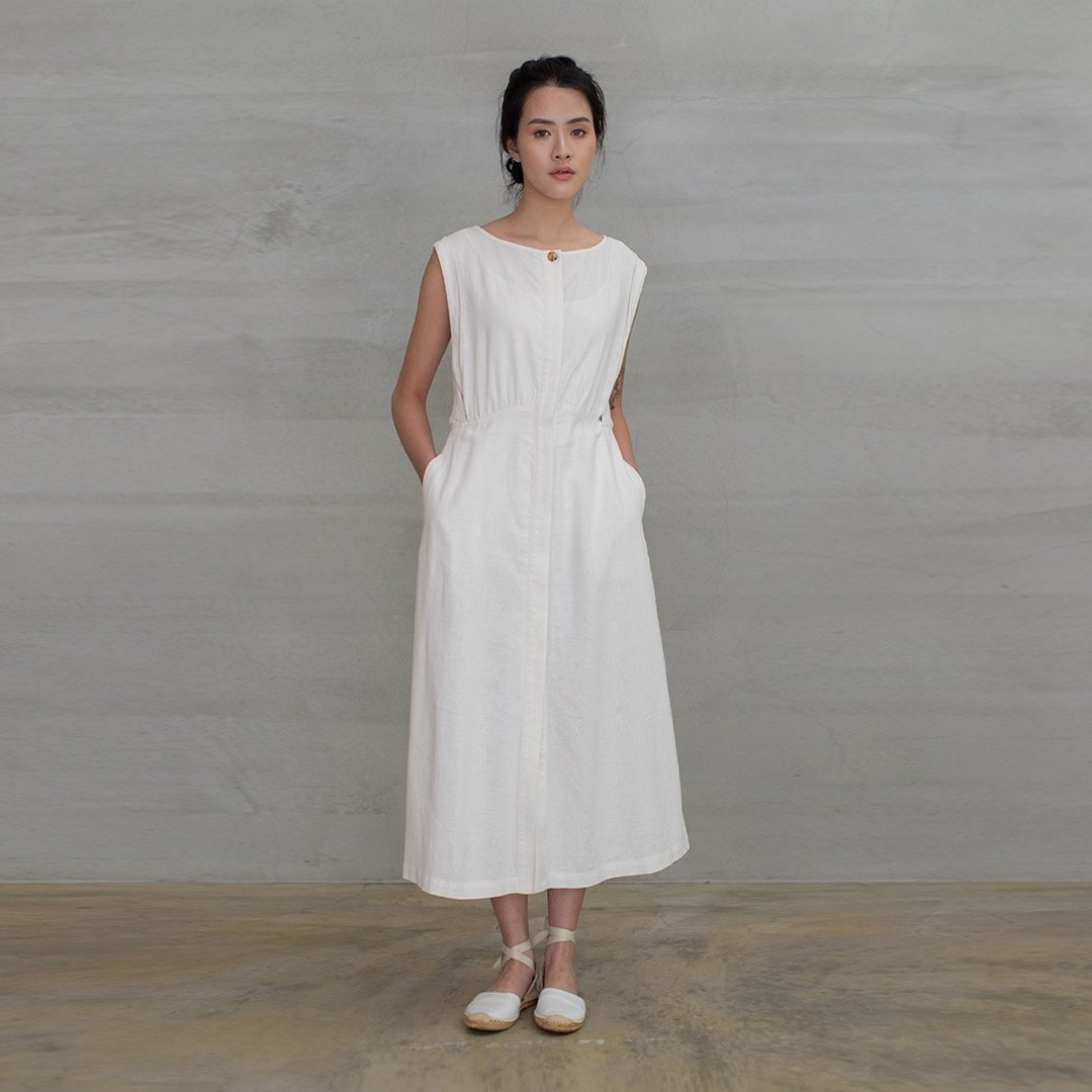亚维侬袖襱交叠设计洋装 Avignon Armhole Overlap Dress - 洋装/连衣裙 - 棉．麻 多色
