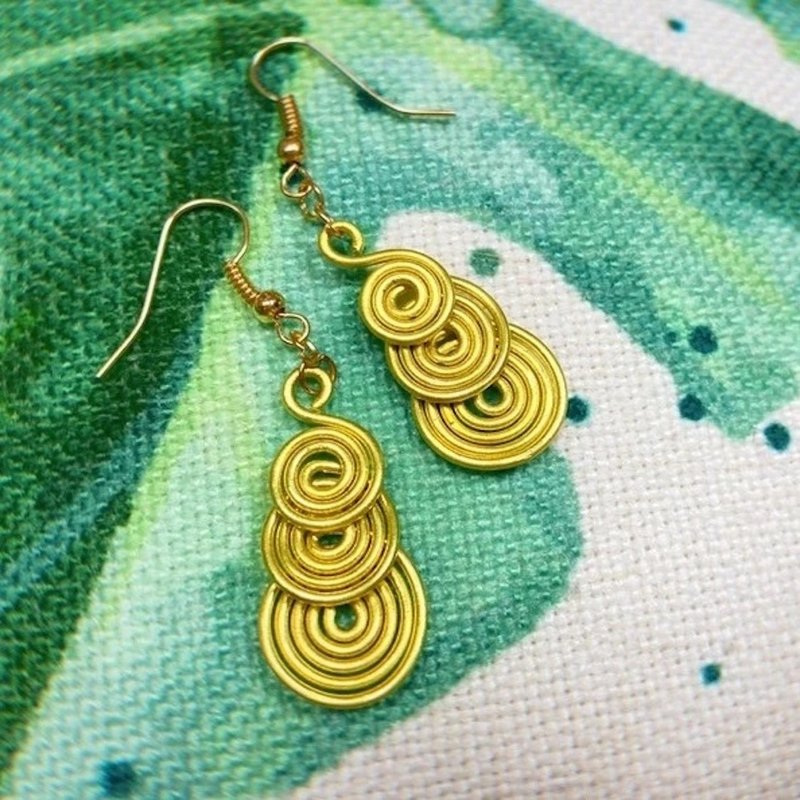 纯黄铜 黄铜 三连环耳环 - 耳环/耳夹 - 铜/黄铜 金色