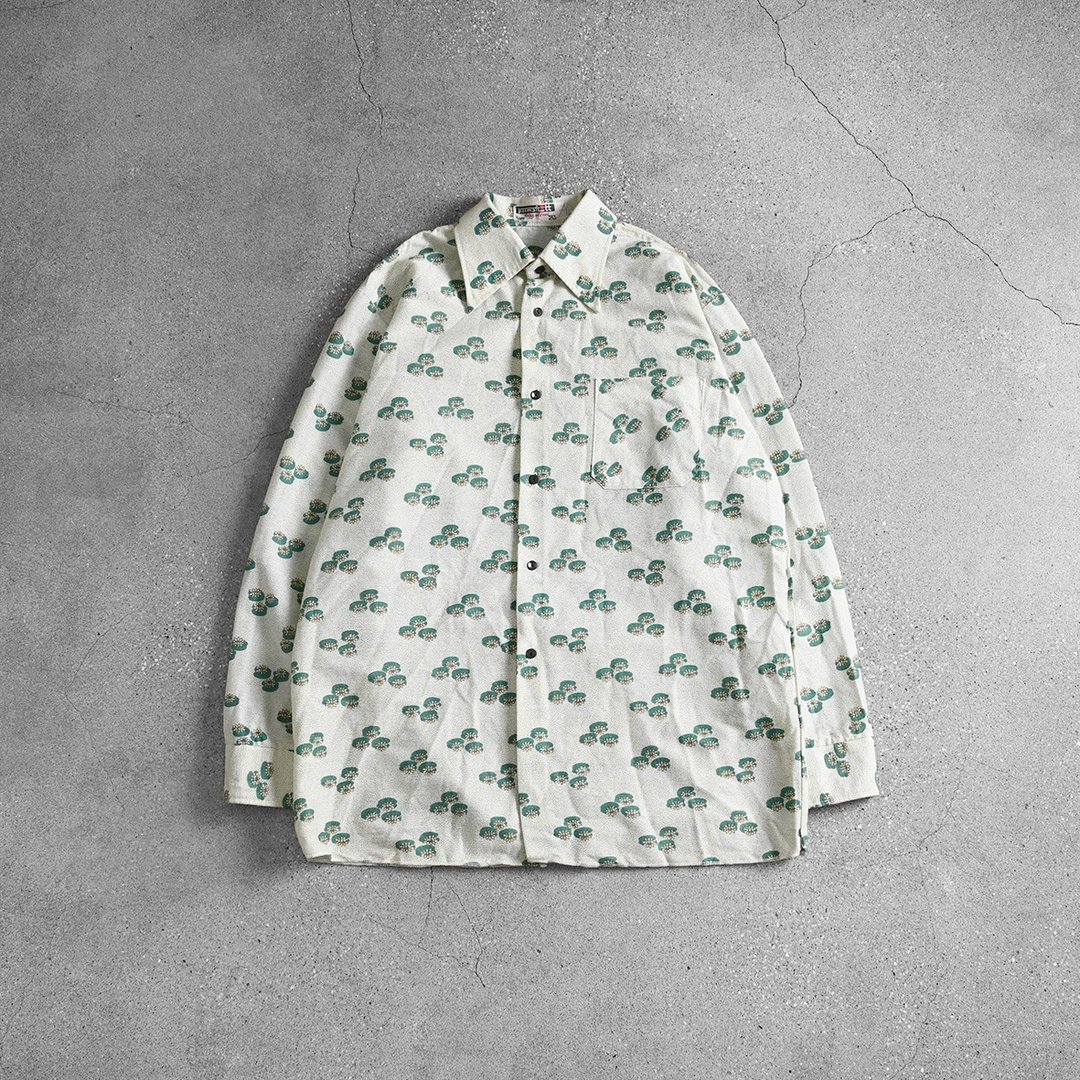 Vintage美式复古衬衫 / 美式古着、古着上衣、尖领衬衫、古着衬衫 - 男装上衣/T 恤 - 棉．麻 绿色