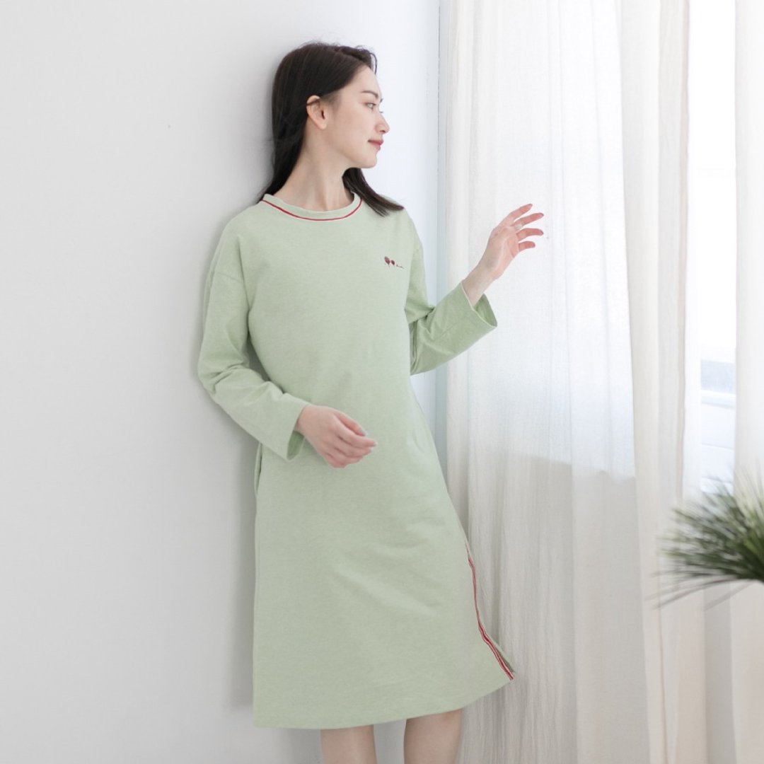 MIT有机棉织带圆领连身居家服-嫩芽绿 - 居家服/睡衣 - 棉 绿色