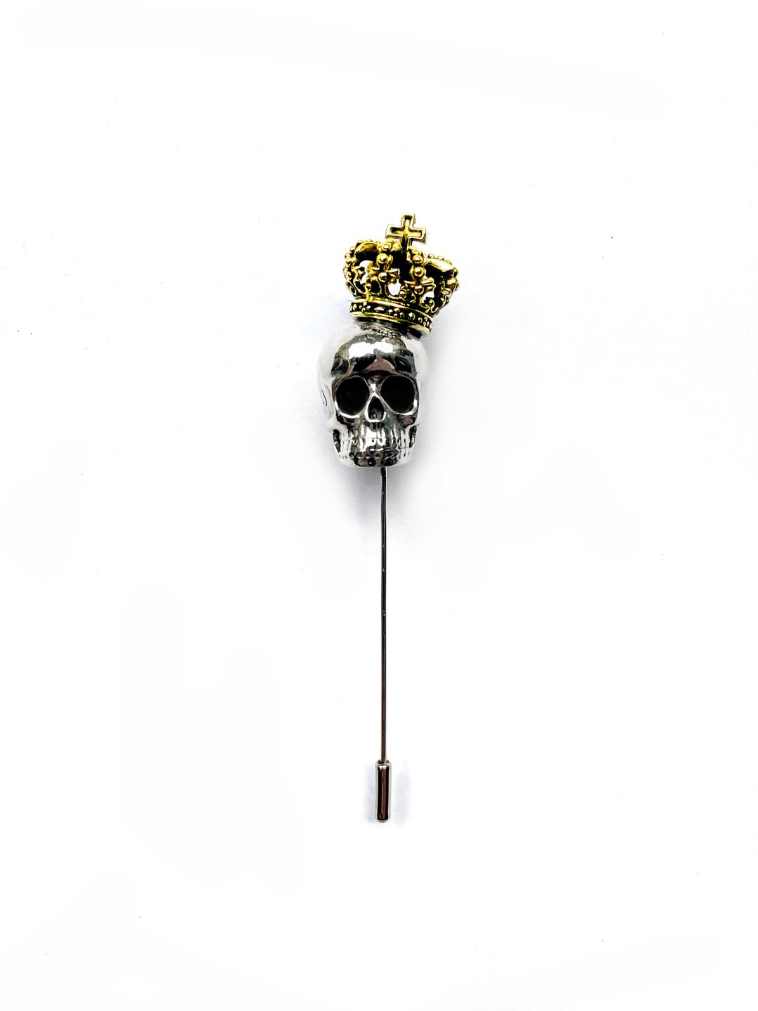 Golden Crown Skull Lapel Pin. - 胸针 - 其他金属 银色