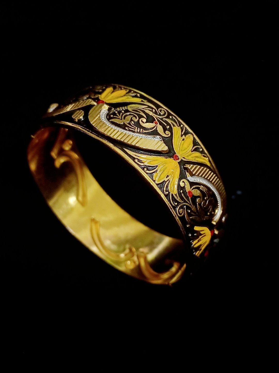 vintage jewelry 西班牙古董 大马士革镶嵌工艺 花草图腾宽版手环 - 手链/手环 - 其他金属 
