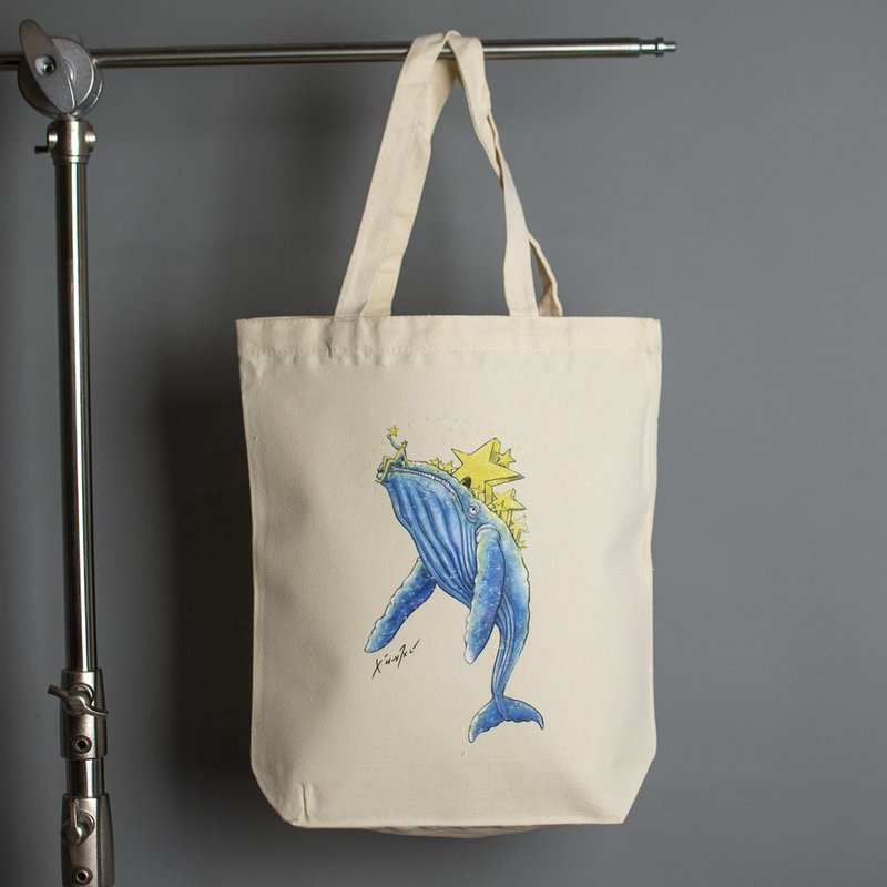梦幻鲸鱼帆布袋 / 梦幻插画风格 / 文青系日常好物 - 手提包/手提袋 - 棉．麻 白色