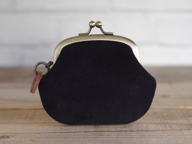 绒面皮革 口金零钱包 黑色 - 零钱包 - 真皮 黑色