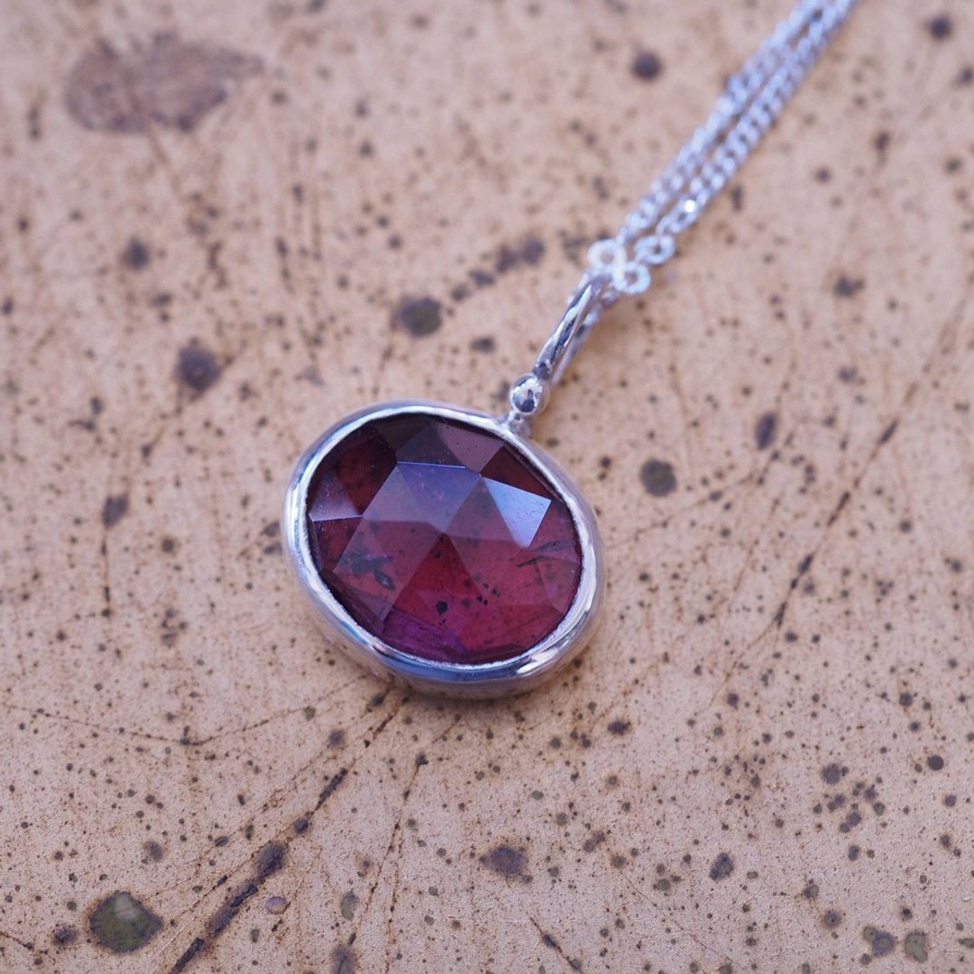 玫瑰榴石 玫瑰切工 Rhodolite Sterling Silver Pendant Necklace - 项链 - 半宝石 紫色