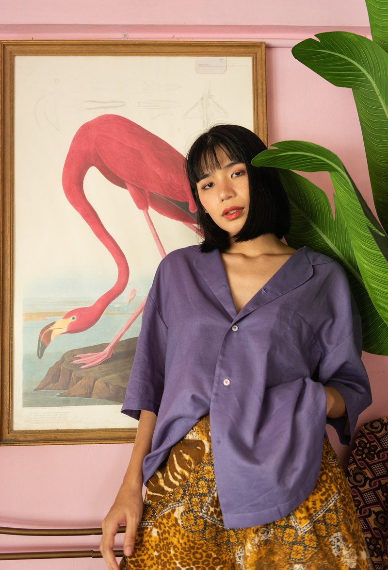 oversize Hawaii, shirt cotton muslin , gender-neutral - 女装衬衫 - 棉．麻 紫色