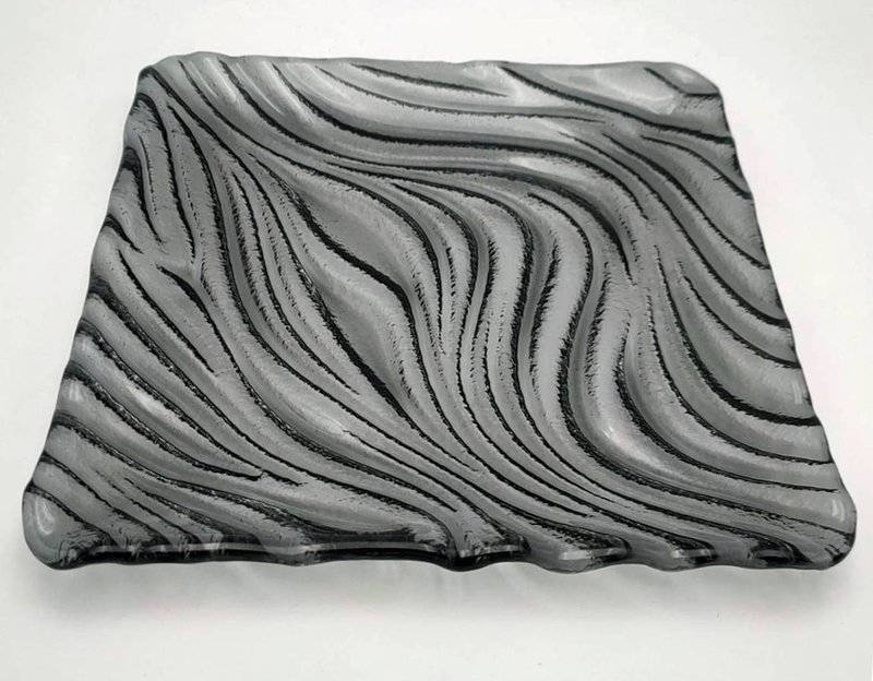 水纹玻璃方盘 琉璃盘 窑烧玻璃 - 盘子/餐盘/盘架 - 玻璃 灰色