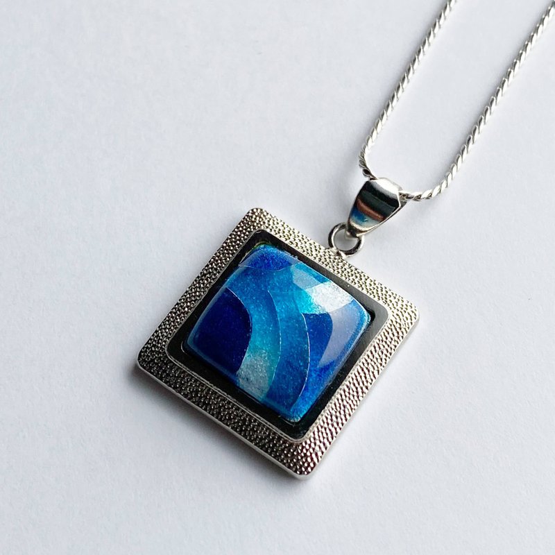 Feather [Sky Blue] Cloisonne pendant, pure silver, wired cloisonne - 项链 - 其他材质 蓝色