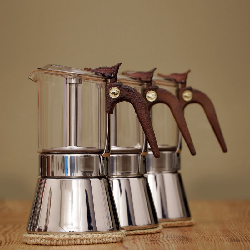 【咖啡炭烧把手】玻璃摩卡壶 360ml • HOMER GLASS MOKA POT BHE - 咖啡壶/周边 - 不锈钢 咖啡色