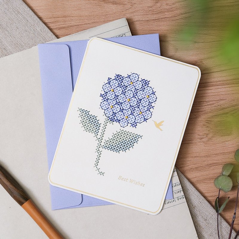 【绣球花-祝福】雷射花卉卡片 十字绣材料套组 | XiuCrafts - 卡片/明信片 - 绣线 多色
