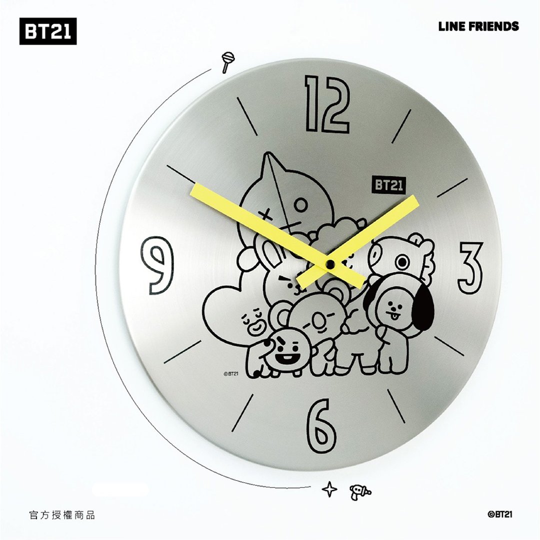LINE FRIEDNS官方授权 l BT21在一起铁片挂钟时钟 - 时钟/闹钟 - 其他金属 银色