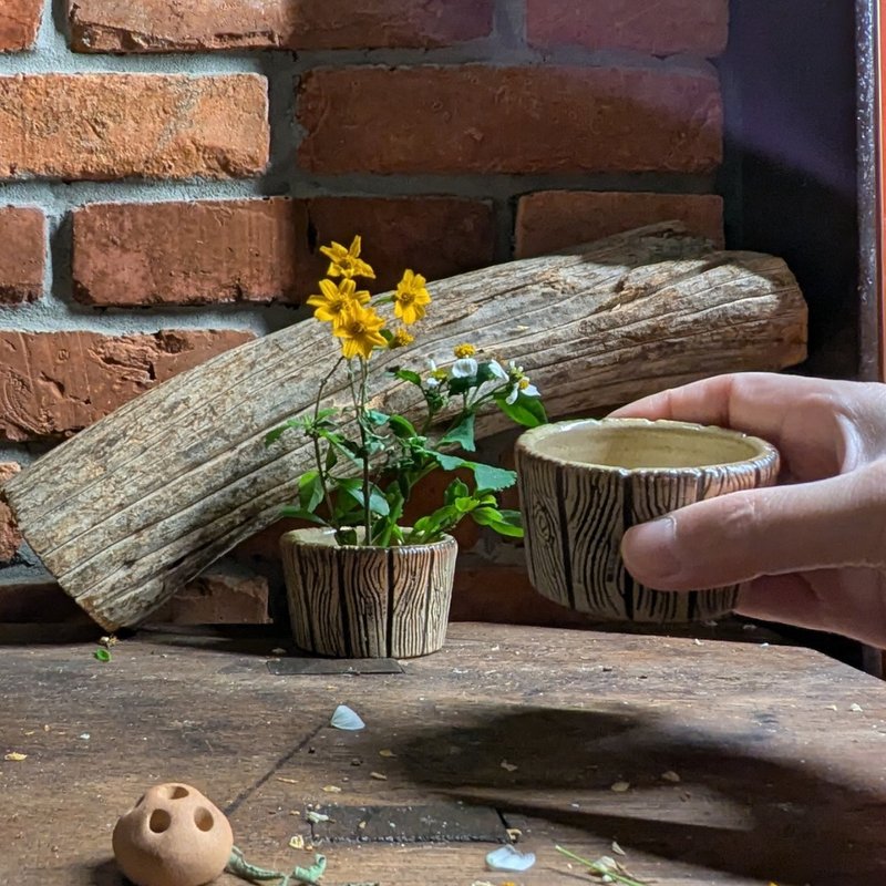 不完美的侘寂美学 茶杯 莺歌 手作 文创 木纹 小陶杯 - 茶具/茶杯 - 陶 