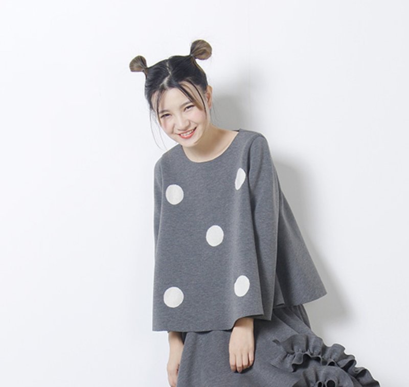 空气棉灰色白点上衣 - imakokoni - 女装上衣 - 棉．麻 灰色