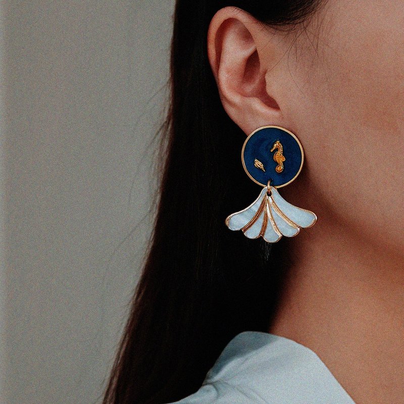 耳环 | Dipsey Seashell | 925纯银抗敏 - 耳环/耳夹 - 贝壳 蓝色