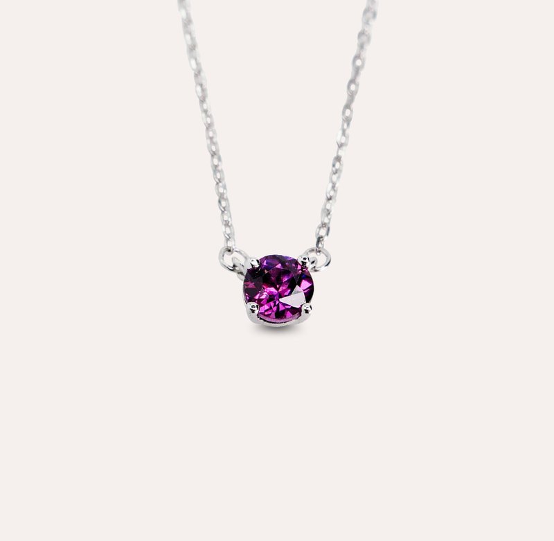 安珠 玫瑰石榴石 紫色 圆形 5mm 项链 经典系列 Round N 宝石银 - 项链 - 银 紫色