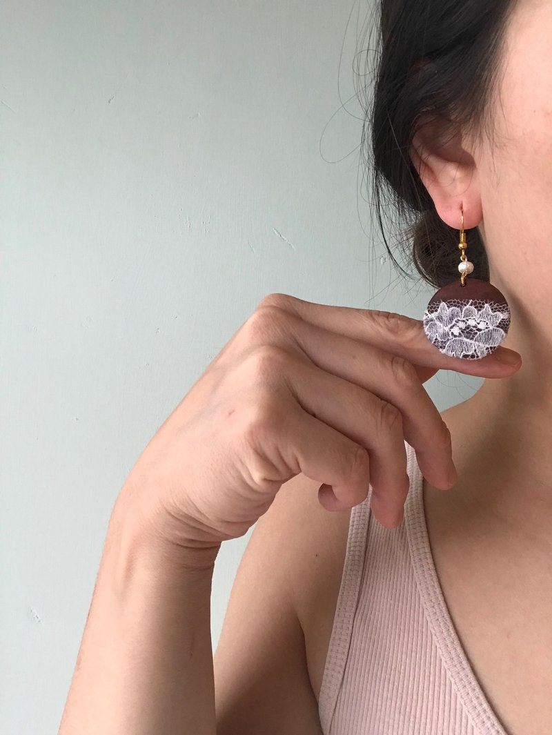 耳环 饰品 花耳环 花办耳环 木珠耳环 干花耳环 少女风 日系作品 - 耳环/耳夹 - 植物．花 卡其色