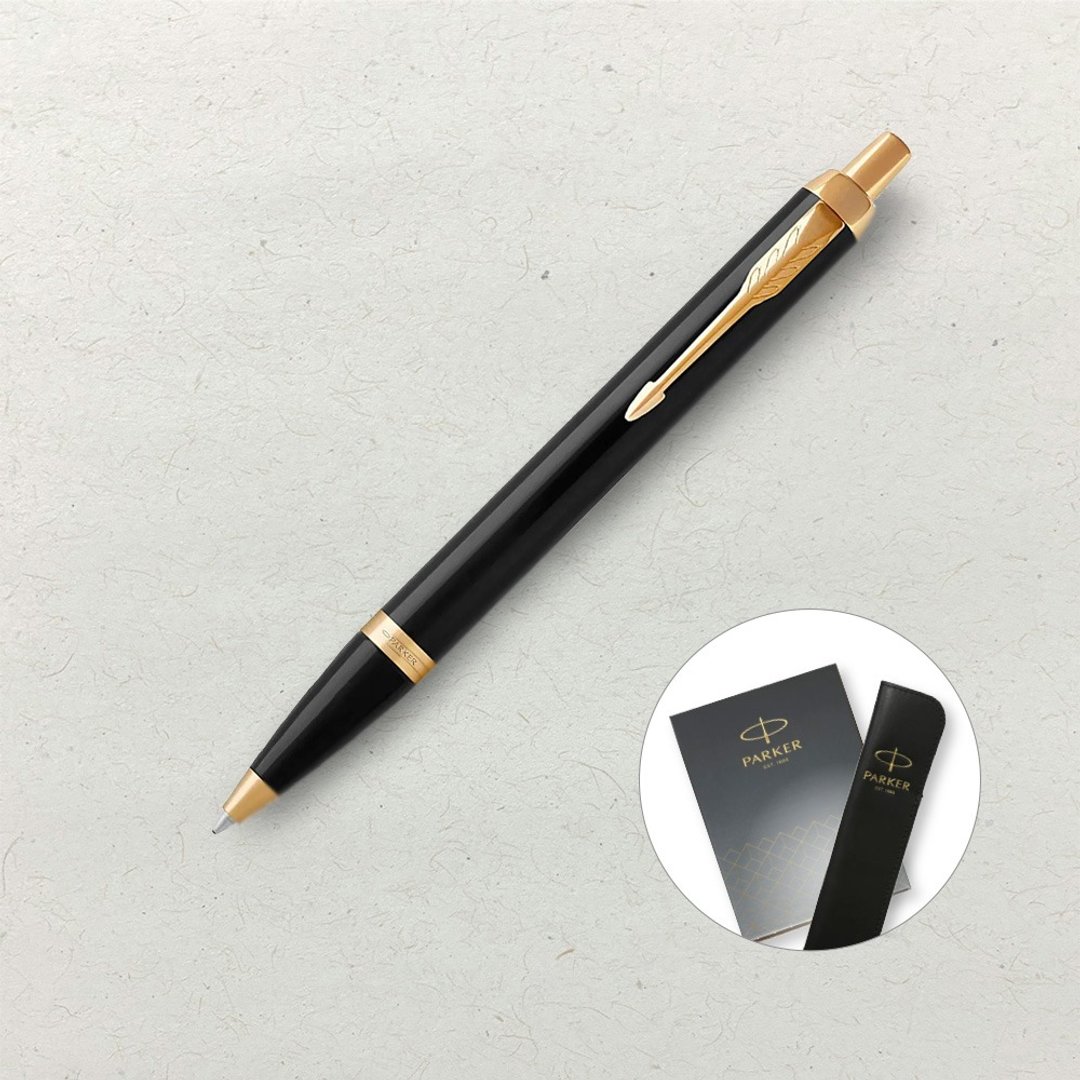 【PARKER】IM 系列丽雅黑金夹原子笔 真皮笔套礼 定制化刻字 - 圆珠笔/中性笔 - 其他材质 黑色