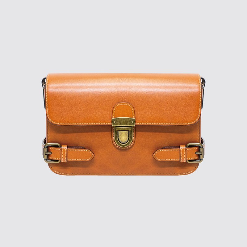 英伦真皮复古斜背包 22282 黄棕 Y - 侧背包/斜挎包 - 真皮 橘色