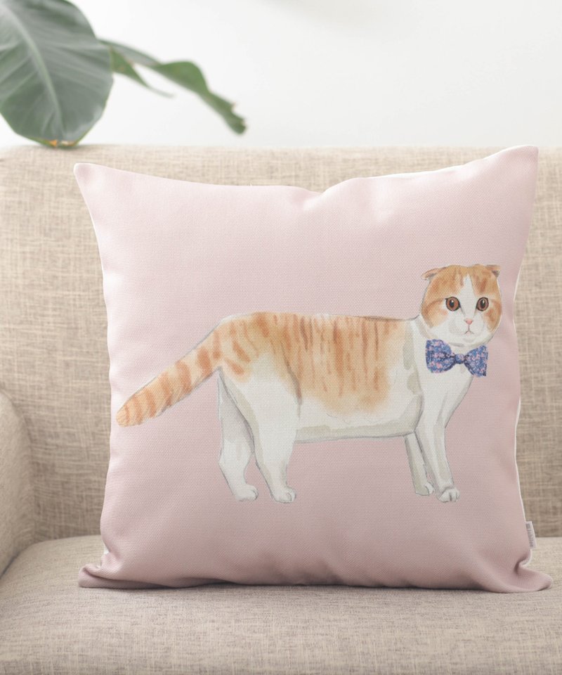 Jubilee 天然亚麻材质 抱枕套 柔软触感 苏格兰折耳猫 蝴蝶结款 - 枕头/抱枕 - 棉．麻 多色