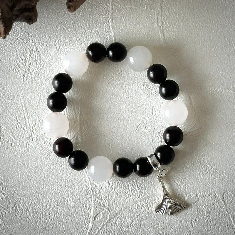 925纯银银杏叶 | 老料小叶紫檀&天山翠 - 手链/手环 - 宝石 透明