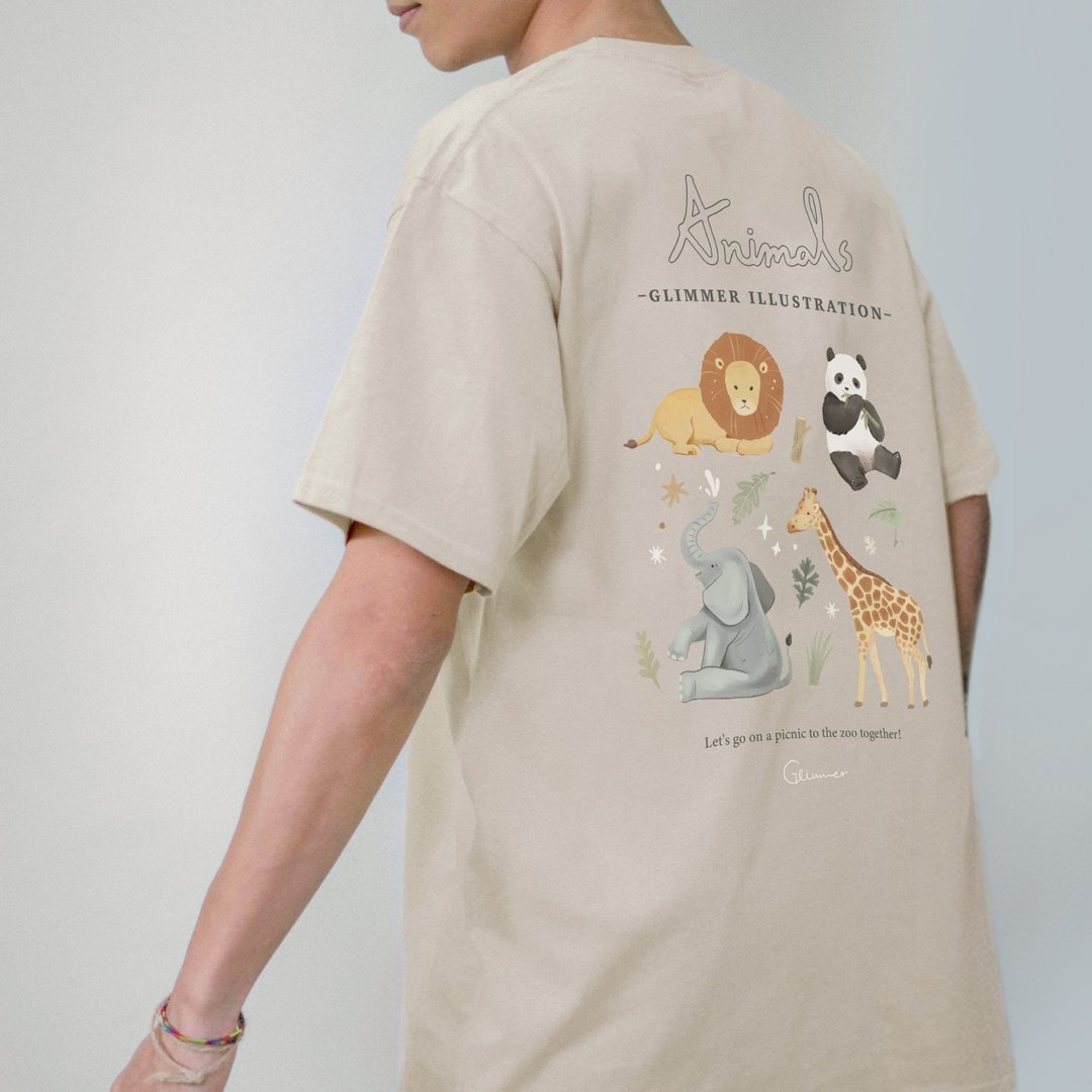 | 微光 Zoo | 慵懒落肩 T-shirt ~ 一起去动物园 - 女装 T 恤 - 棉 