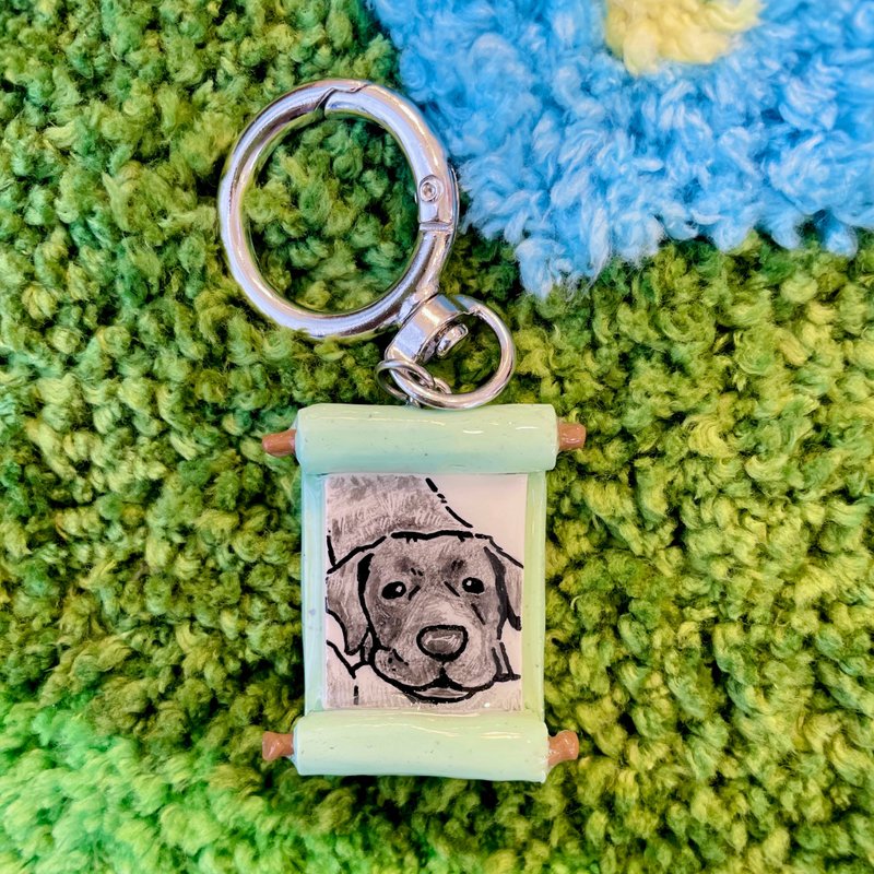 【定制化】手绘肖像钥匙圈 (卷轴造型) / 宠物漫画钥匙圈 - 钥匙链/钥匙包 - 粘土 白色