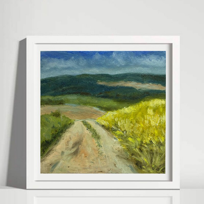Landscape road to the field original oil painting wall art kitchen painting - 墙贴/壁贴 - 其他材质 绿色