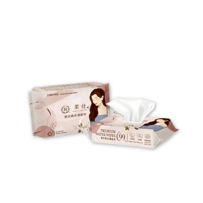 柔仕纯水湿纸巾15抽x5入组 - 洗手用品 - 棉．麻 粉红色
