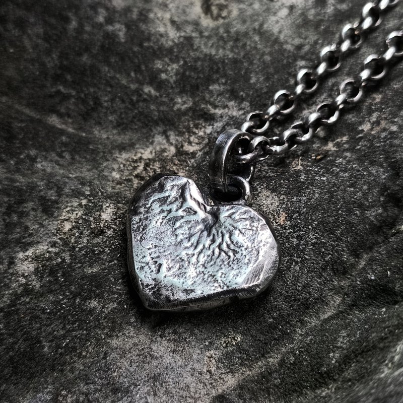 爱心型love纯银吊墬 - 项链 - 纯银 黑色