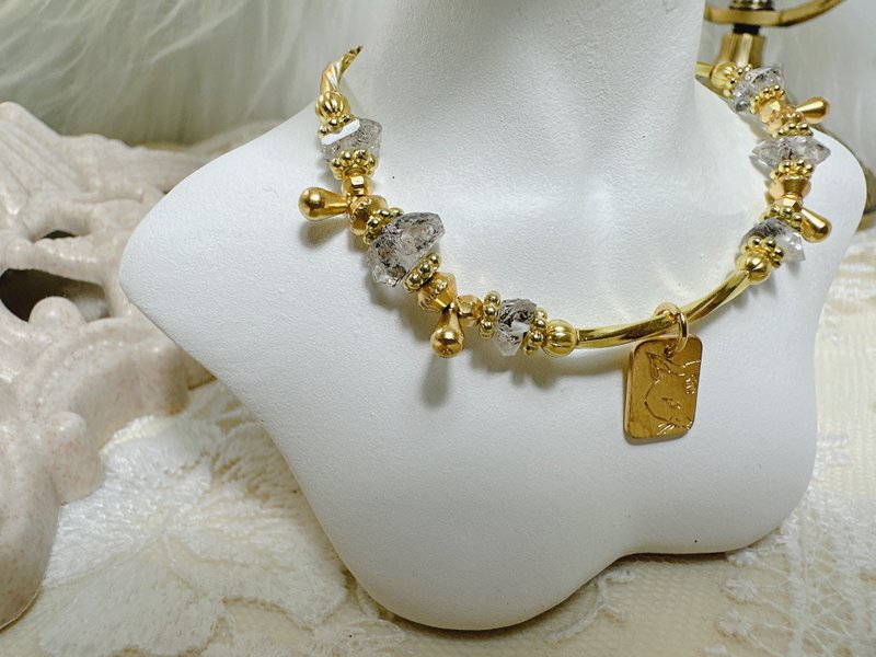 -四月诞生石-天然水晶黄铜手链 - 手链/手环 - 铜/黄铜 