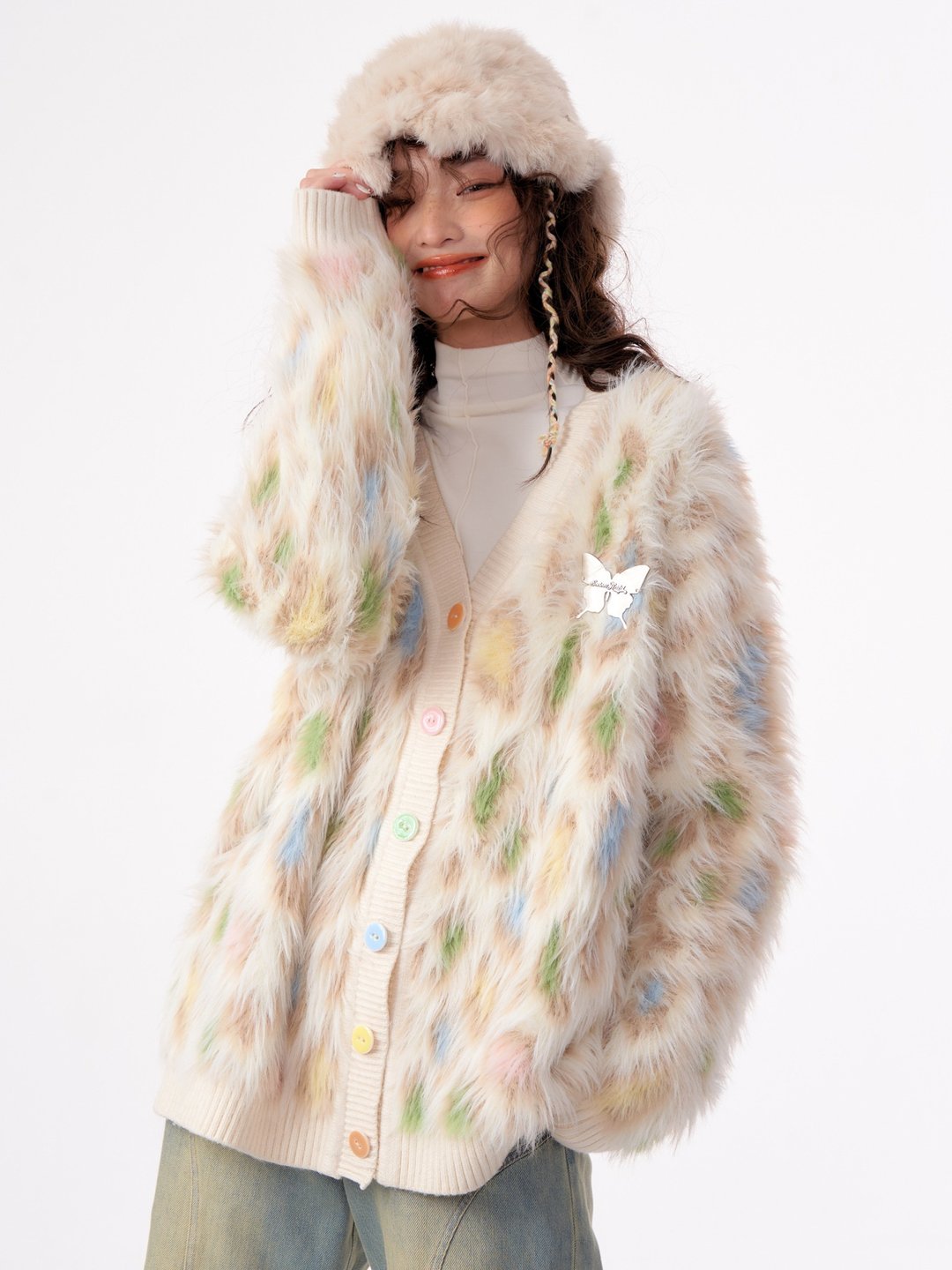 ziziFei秋冬季温柔软糯慵懒风美式复古厚彩色豹纹毛衣开衫外套女 - 女装上衣 - 其他材质 卡其色