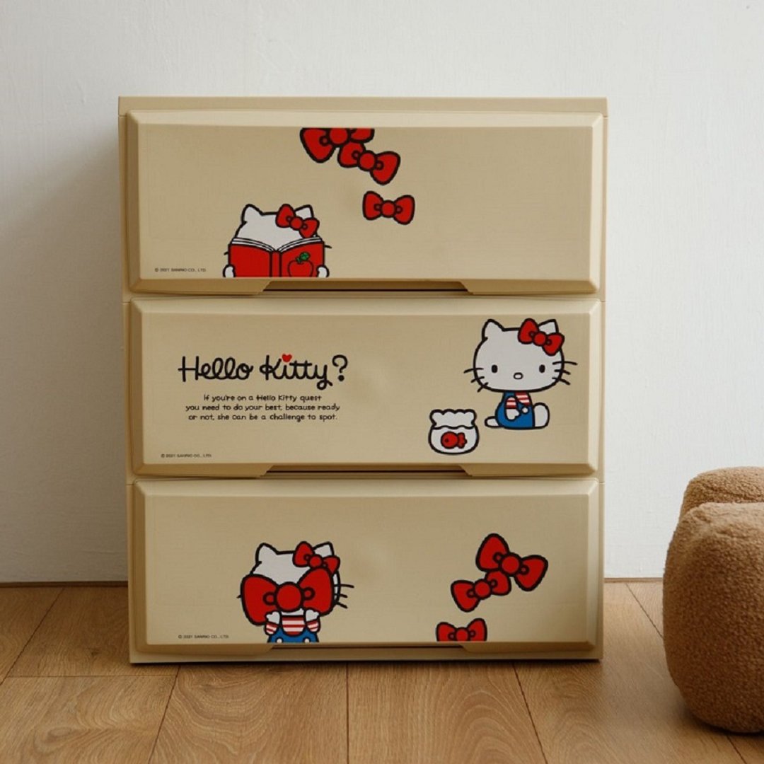 【树德 livinbox】MB-5503BH9 蝴蝶结款Kitty三层抽屉收纳柜 - 收纳用品 - 塑料 卡其色