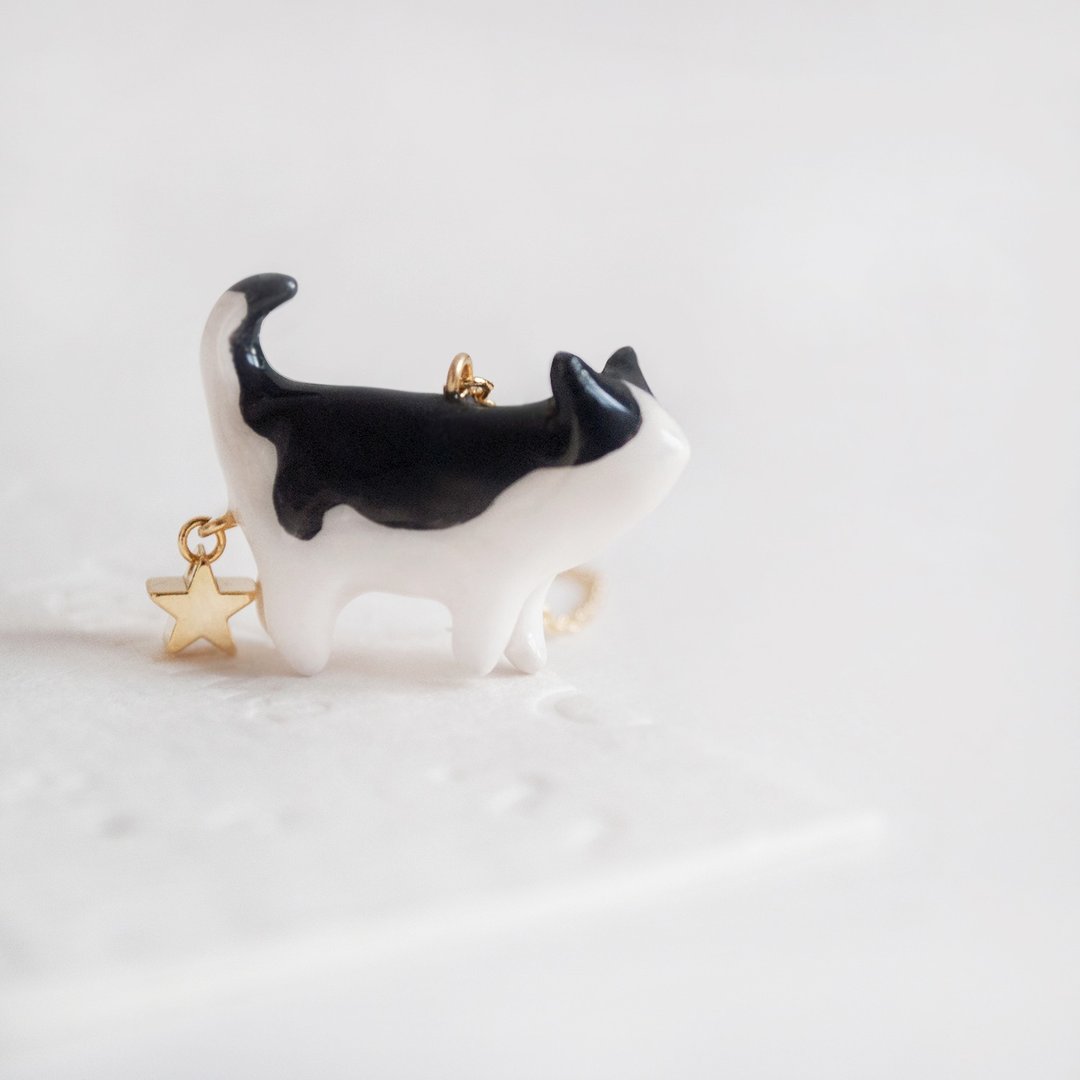 TeaTime 礼服猫咪  单只佩戴的萌点 耳环 耳夹 - 耳环/耳夹 - 粘土 