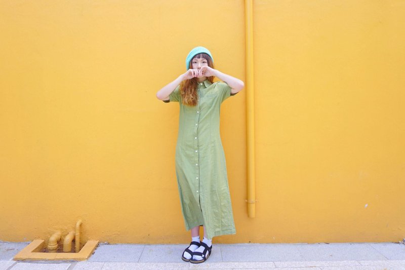 【你 好 嬉 皮 Hello Hippie】《日和.初夏洋装系列2～No.14》 - 洋装/连衣裙 - 棉．麻 绿色