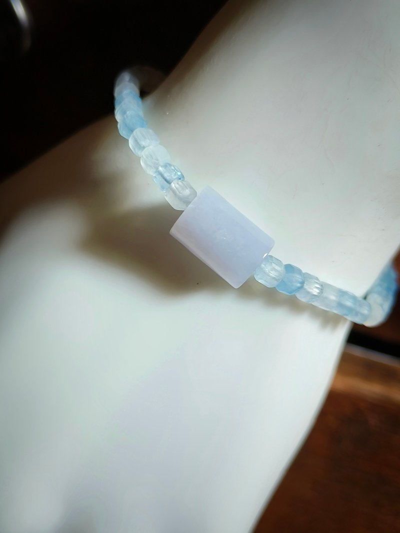 生日礼物 情人礼物 缅甸紫罗兰翡翠刻面海蓝宝串珠手链 81502 - 手链/手环 - 宝石 紫色