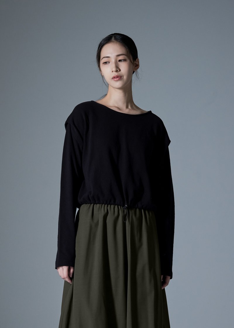 抽绳摆短版上衣 - 女装上衣 - 棉．麻 黑色