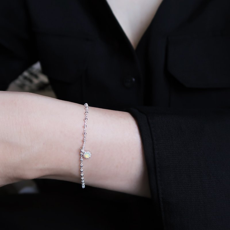 925纯银 蛋白石 点点雨珠 定制化刻字 手链 免费送礼包装 - 手链/手环 - 纯银 白色