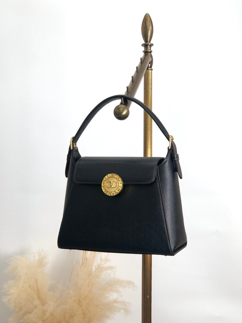 【 日本直送 名牌中古包 】VALENTINO GARAVANI 经典LOGO 手提包 黑色 皮革 vintage exeyzp - 手提包/手提袋 - 真皮 黑色