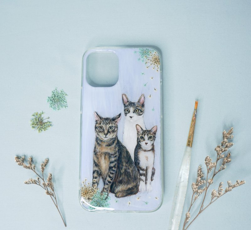 定制化手绘宠物押花手机壳 | 家猫 - 手机壳/手机套 - 植物．花 蓝色
