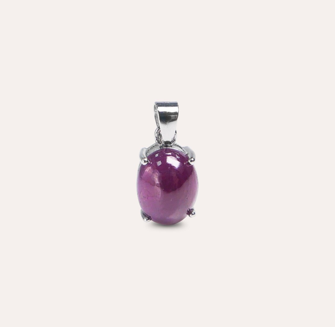 安珠 红宝石 红色 椭圆 7*9mm 坠子 经典系列 Oval 宝石银饰 - 项链 - 银 红色