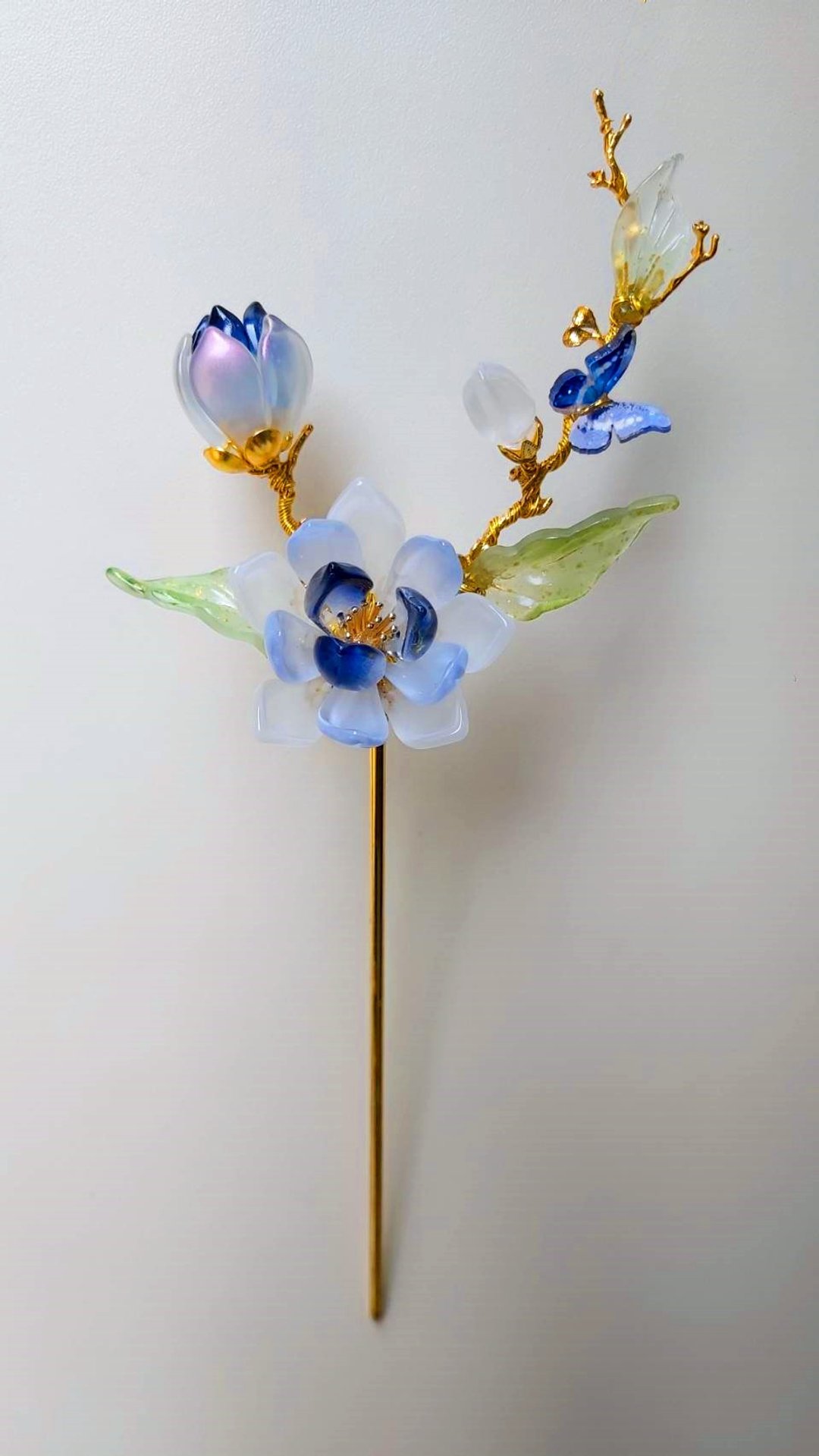 古风琉璃系列【月下美人】~白昙花发簪 - 发饰 - 玻璃 白色