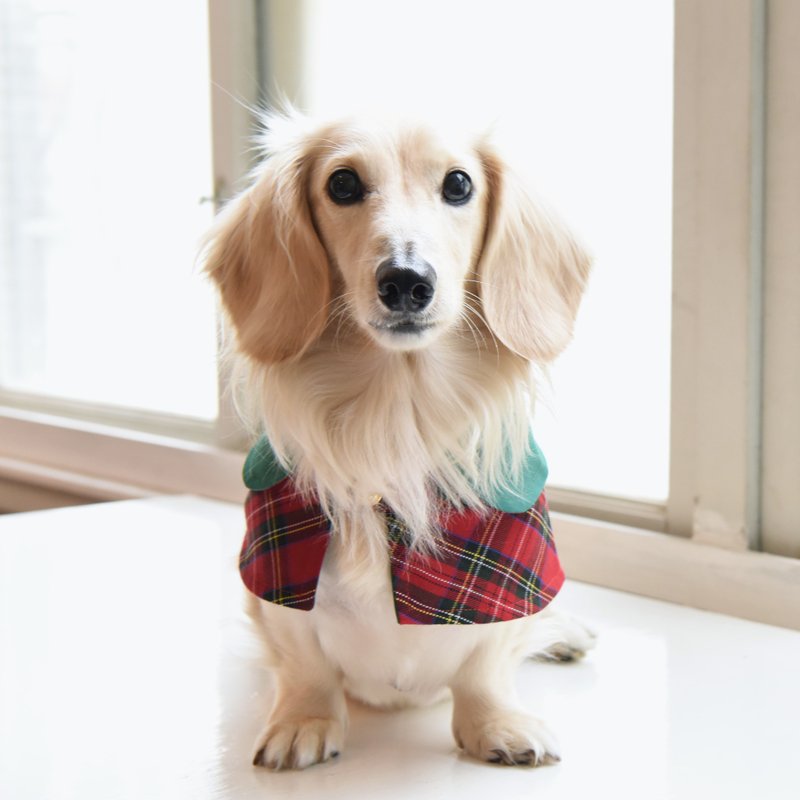 英伦格纹宠物斗篷-圣诞经典红-狗狗/猫咪/兔宝皆宜【ZAZAZOO】 - 衣/帽 - 棉．麻 红色