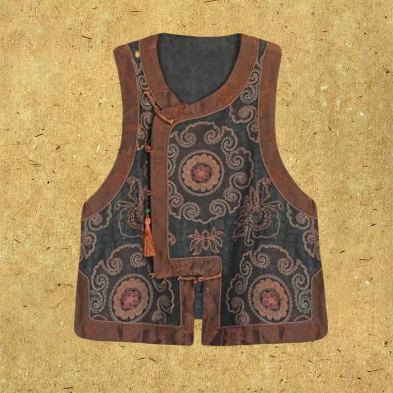 守志 新中式复古 香云纱刺绣马甲 - 女装背心 - 丝．绢 多色