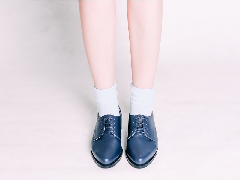 不挤脚绅士鞋!海军蓝-奶油霜雾面德比鞋 全真皮 MIT 台湾手工制造 - 女款牛津鞋/乐福鞋 - 真皮 