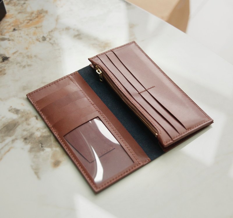 皮革diy材料包/完成品 多功能带拉链长夹 长钱包免费刻字客制礼物 - 皮件 - 真皮 