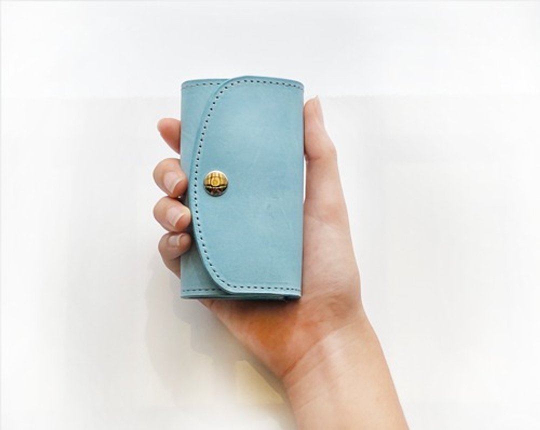 Key case with Icelandic blue zipper pocket (Italian leather MAINE) Smart key can be stored Free wrapping service - 钥匙链/钥匙包 - 真皮 