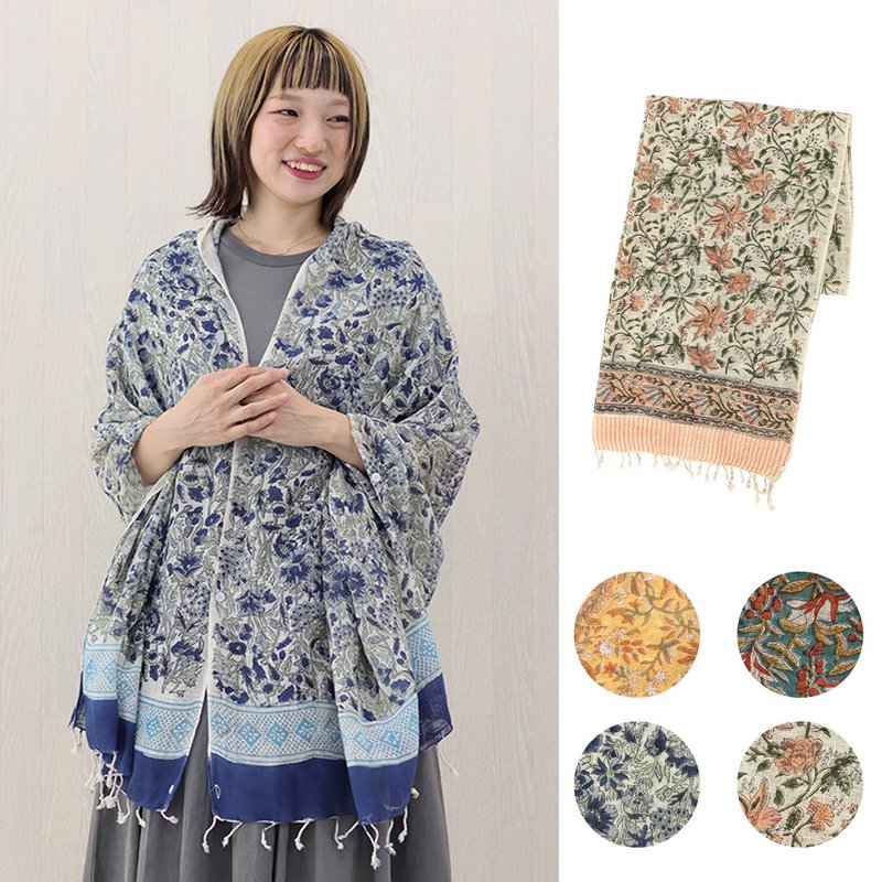 【预订】印度制 3WAY穿着碎花围巾 - 围巾/披肩 - 棉．麻 蓝色