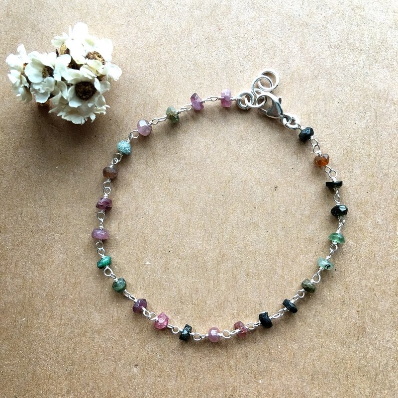 碧玺纯银细手链 不规则天然石头手链 - 手链/手环 - 宝石 多色