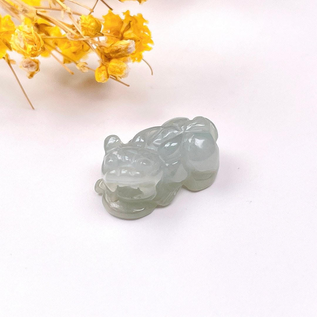 【招财神兽】冰糯种翡翠貔貅摆饰 | 天然缅甸玉翡翠A货 | 送礼 - 吊饰 - 玉石 白色
